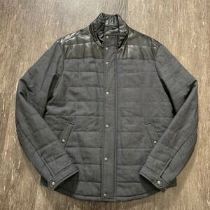 Vince Men's Charcoal Quilted Wool Blend Leather Trim Bomber Jacket Size S